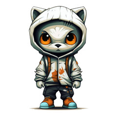male kitten wearing a jacket cartoon. a chibi cat monster cartoon