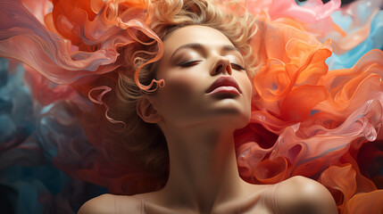 portrait of a woman with hairstyle, Luminous Art Composition with Swirling Mixed Colors