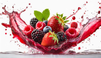 Fresh ripe strawberry, raspberry, blackberry, cranberry juice blend mix splash swirl with...