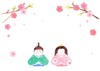ひなまつり　水彩背景イラスト