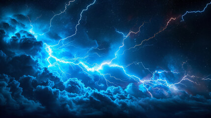 Intense Lightning Storm in Night Sky Above Clouds.