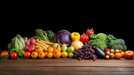 fresh fruits and vegetables on a wooden table