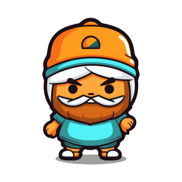 Chibi man with beard cartoon image. Chibi man game character design.
