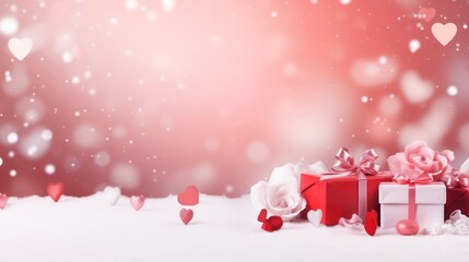 Valentine's Day banner with blank space fortext, pastel red background