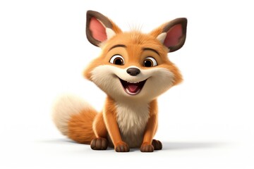  a cute little fox with big eyes and a big smile on it's face, sitting down and looking at the camera.