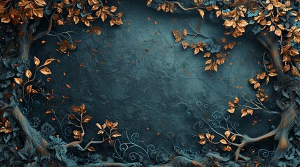 Dark Tree Deco Light Blue and Bronze Abstract Art and Craft Background in the style of Realistic Decorative Nightmarish Relief Matte made of Vines Wallpaper created with Generative AI Technology