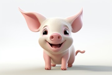  a little pig with big ears and a smile on it's face, standing in front of a white background.