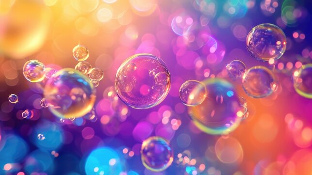 Colorful abstract background for PC desktop wallpaper featuring floating bubbles, AI Generated.