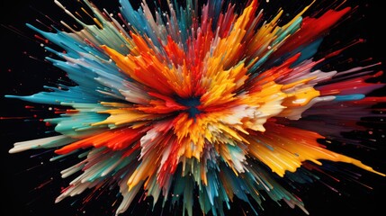 Paper explosion, chaotic line, particles, vibrant color, Ai Generated.