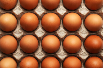 Fresh eggs for sale at a market. Brown eggs