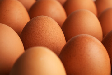 Fresh eggs for sale at a market. Brown eggs