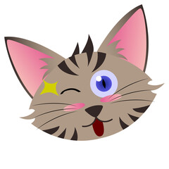 isolated transparent grey tabby cat illustration with kidding tongue smile and wink eye expression