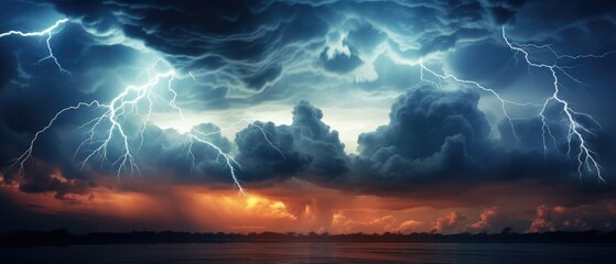 Lightning dances in ominous clouds, a mesmerizing sky ballet, Ai Generated.
