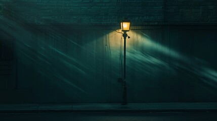 The soft glow of a lamp post its light spilling onto a deserted street creating a play of shadows...