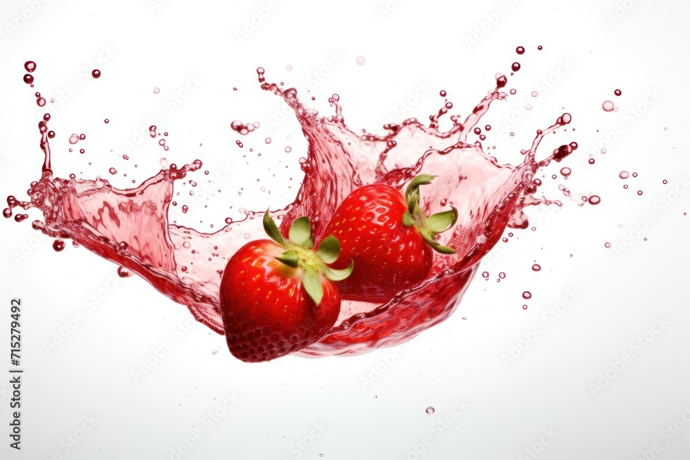 Poster  a splash of water with two strawberries in the middle of the image and a splash of water with two strawberries in the middle of the image.
