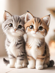 two cute purebred british shorthair kittens on the floor