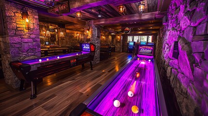 Vibrant Indoor Skeeball Lane in a Retro Styled Game Room