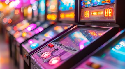 Close-Up of Illuminated Arcade Game Controls in Vivid Colors
