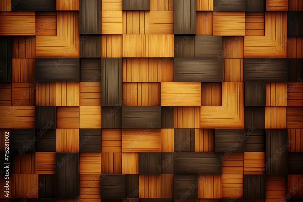 Poster a close up of a wall made of wood planks with a pattern of squares and rectangles on each side of th