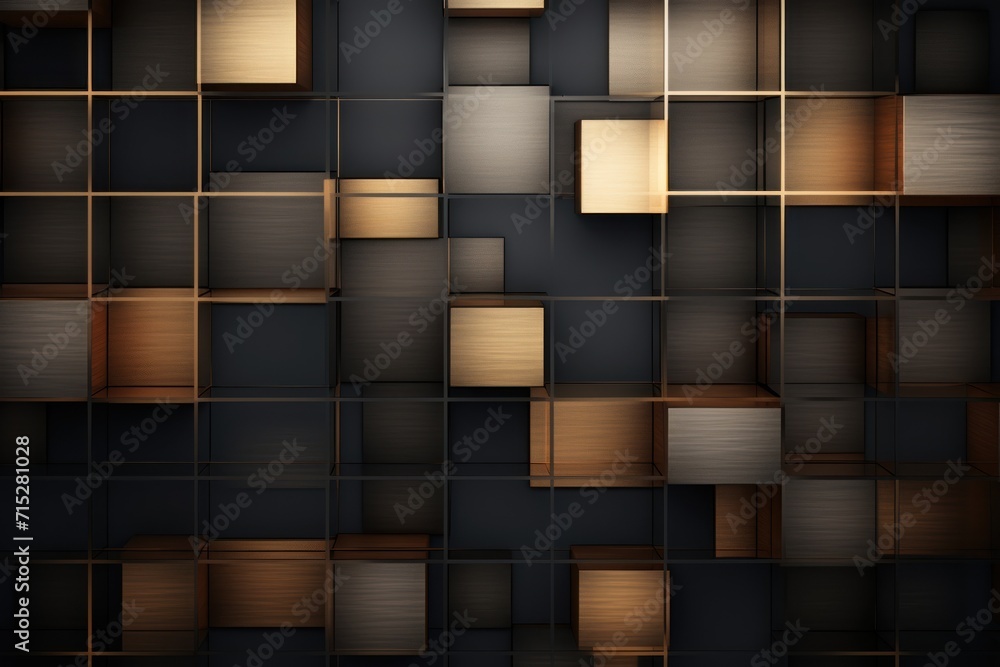 Poster a black and gold abstract background with squares and rectangles in the center of the square