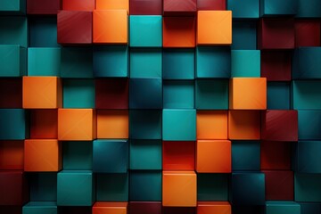  a wall made up of squares and squares of different colors, including orange, blue, green, and red.