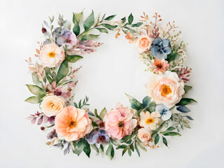 wreath of flowers on white backgroung