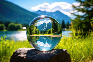 Obraz na płótnie Canvas Background globe fantasy ball sphere alps landscape travel closeup reflection nature austria