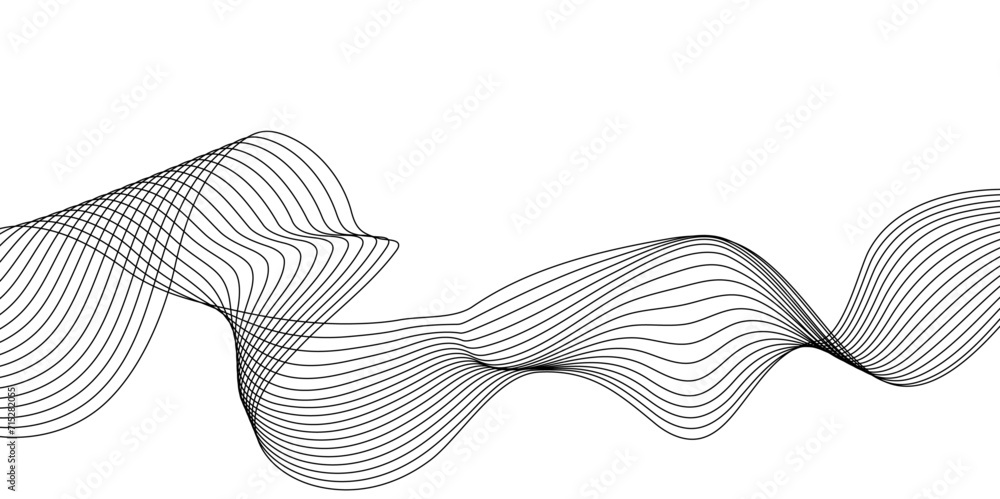 Poster vector abstract wavy, curve and ocean flowing dynamic lines isolated on transparent background. desi