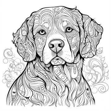 Mandala dog portrait coloring page for adults. Animal coloring page for adults
