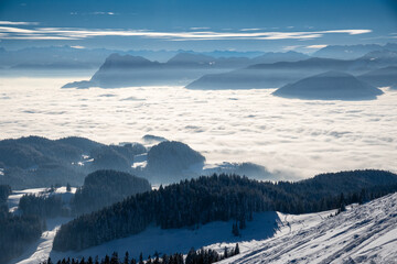 Beautiful winter landscape.  View from a mountain (Spitzstein) on the German-Austrian border of a...