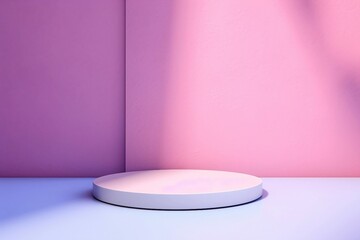 ピンクの背景と淡い紫の床と丸い展示台がある抽象バナー