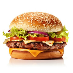 Classic hamburger stock photo, isolated in white.
