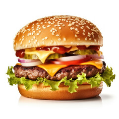 Classic hamburger stock photo, isolated in white.