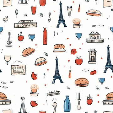 Doodle France Paris Seamless Abstract Pattern