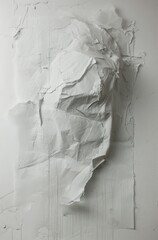 a crumpled paper stuck on a white wall
