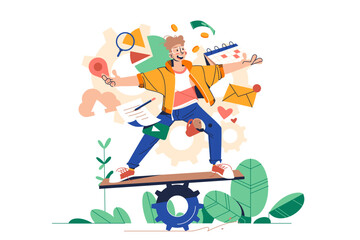 Multitasking Specialist balancing on board