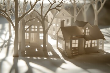 paper houses and trees with light and shadow 