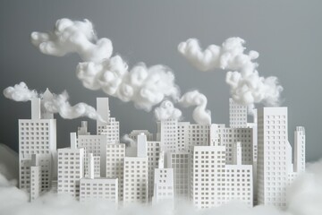 Fototapeta na wymiar buildings made of paper with clouds of light white and silver