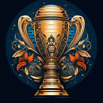 Elaborate trophy design featuring Hindu deity and intricate floral motifs.