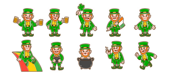 Leprechaun character vector illustration set