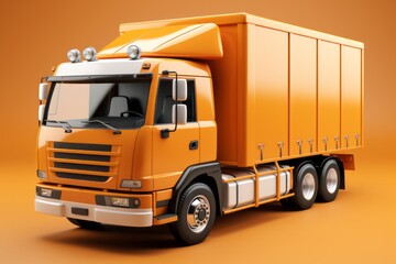 Express Parcel Delivery Car, on an isolated Sunset Orange background, Generative AI