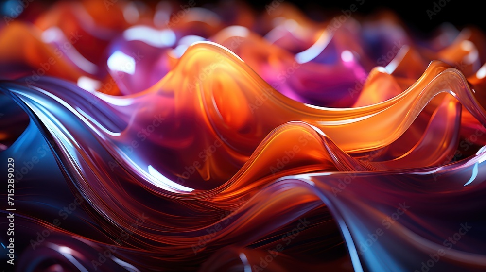 Poster a computer generated image of a wave of colored liquid flowing down the center of the image, with a 