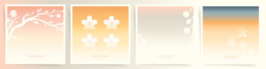 Spring Japanese Floral Aesthetic Templates with Pastel Gradient Backgrounds for Posters, Cards, Banners and Social Media Posts.