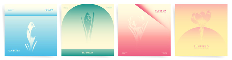 Gradient Spring Square Covers in Gradient Minimalist Aesthetic Style with Flowers and Tranquil Colors.