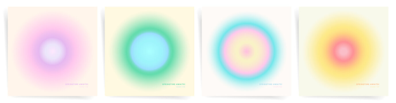 Square Gradient Background Design Set for Album Covers, Posts, Banners, Card and Posters. Springtime radial pink, green, blue abstract graphic frames.