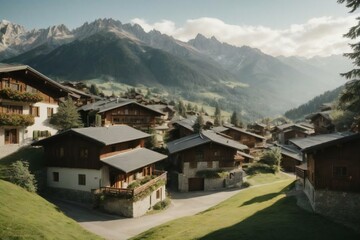 Fototapeta na wymiar Alpine Village Generative AI
