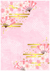 桜、和風、鹿の子模様、背景、イラスト、ピンク、縦型 - obrazy, fototapety, plakaty