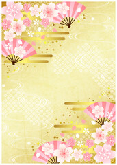 桜、和風、鹿の子模様、背景、イラスト、金色、縦型