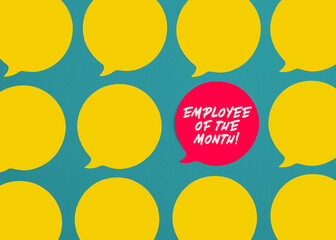 Employee of the month announcement message on speech bubble.