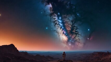 an astronaut looking to the galaxy 